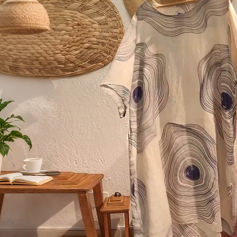 Дамска рокля с V-образно деколте с щампа