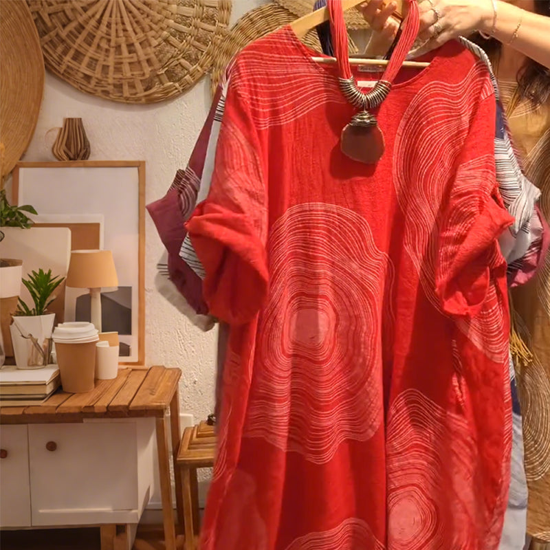 Дамска рокля с V-образно деколте с щампа