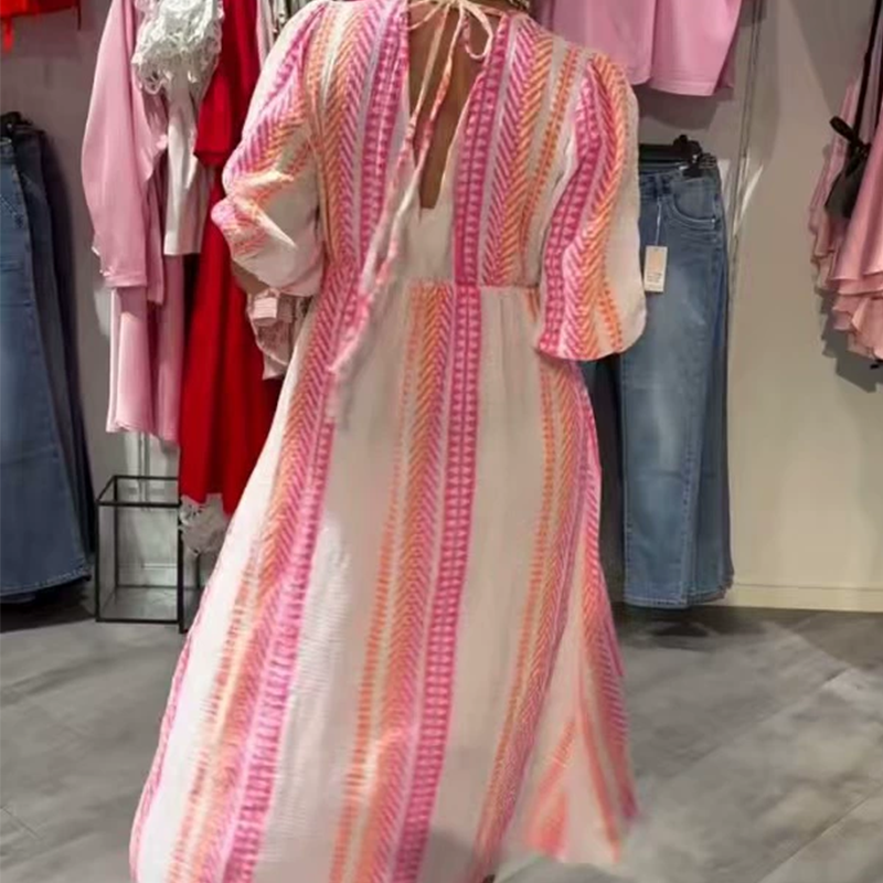 Női mintás V-nyakú ruha