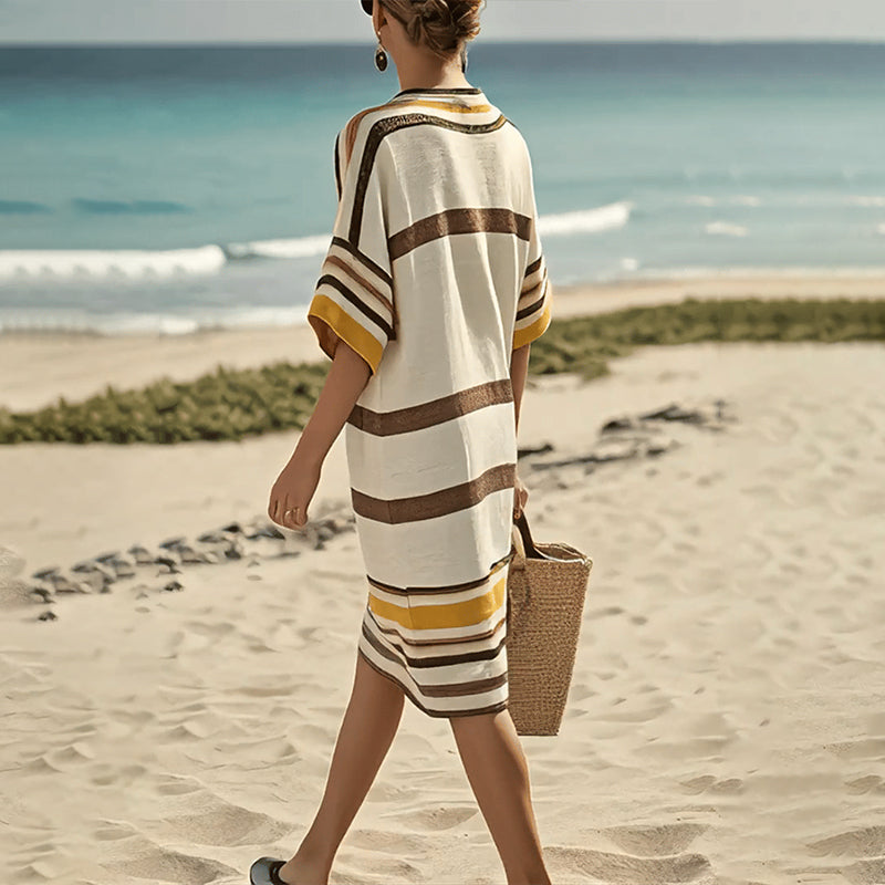 【S-3XL】👗Дамска рокля на райета с V-образно деколте