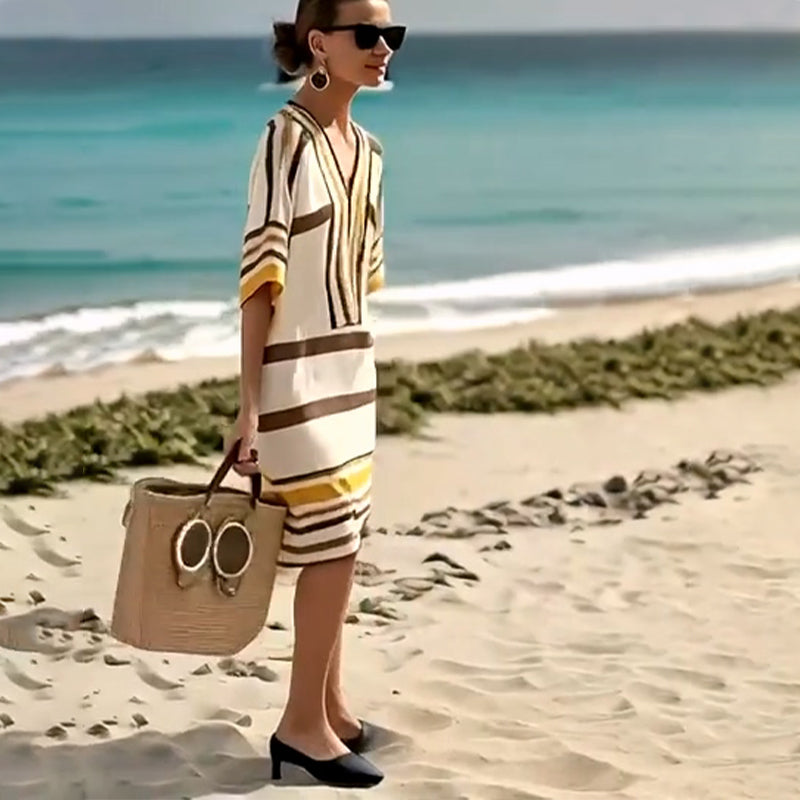 【S-3XL】👗Дамска рокля на райета с V-образно деколте