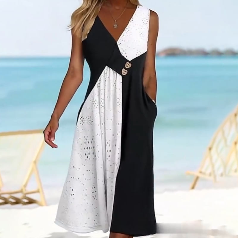 👗 Елегантна дамска рокля със сладко деколте и модерен пачуърк