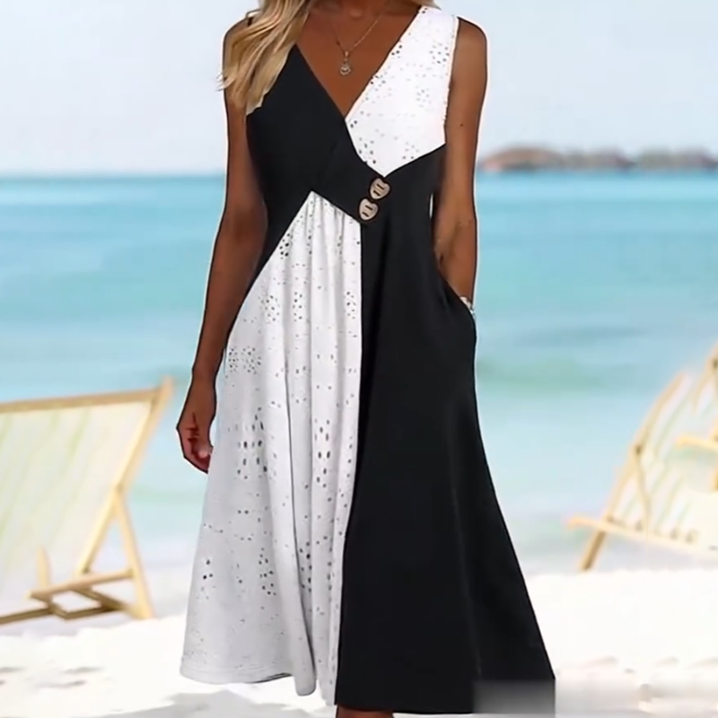 👗 Елегантна дамска рокля със сладко деколте и модерен пачуърк