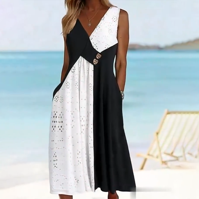 👗 Елегантна дамска рокля със сладко деколте и модерен пачуърк