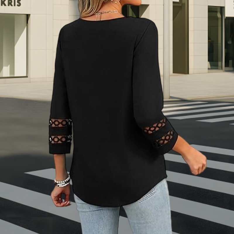 🌺[S-3XL]👚✨ Класически едноцветен топ с V-образно деколте и 3/4 ръкави