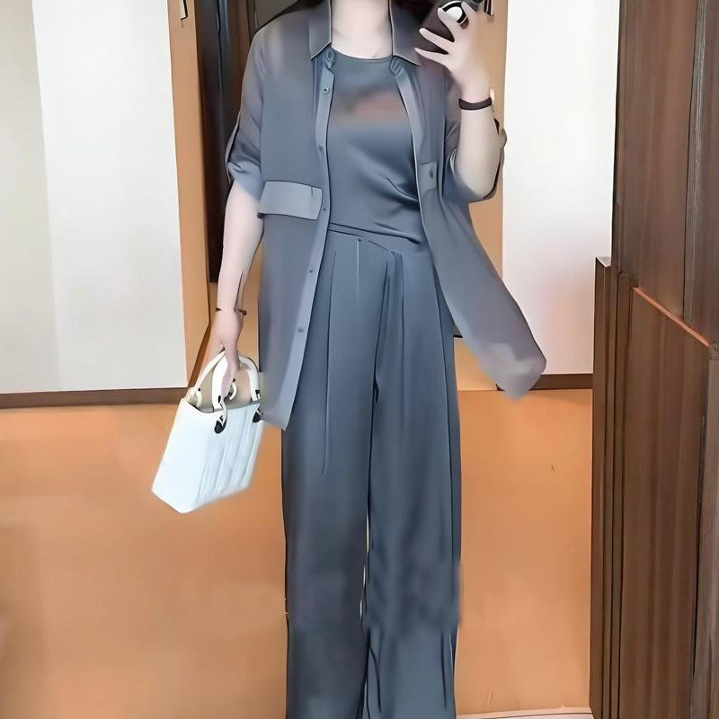 Дамски комплект от 3 части: риза, жилетка и панталони