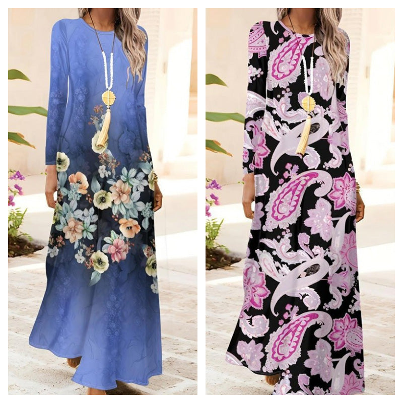 Дамска рокля с дълъг ръкав с 3D принт