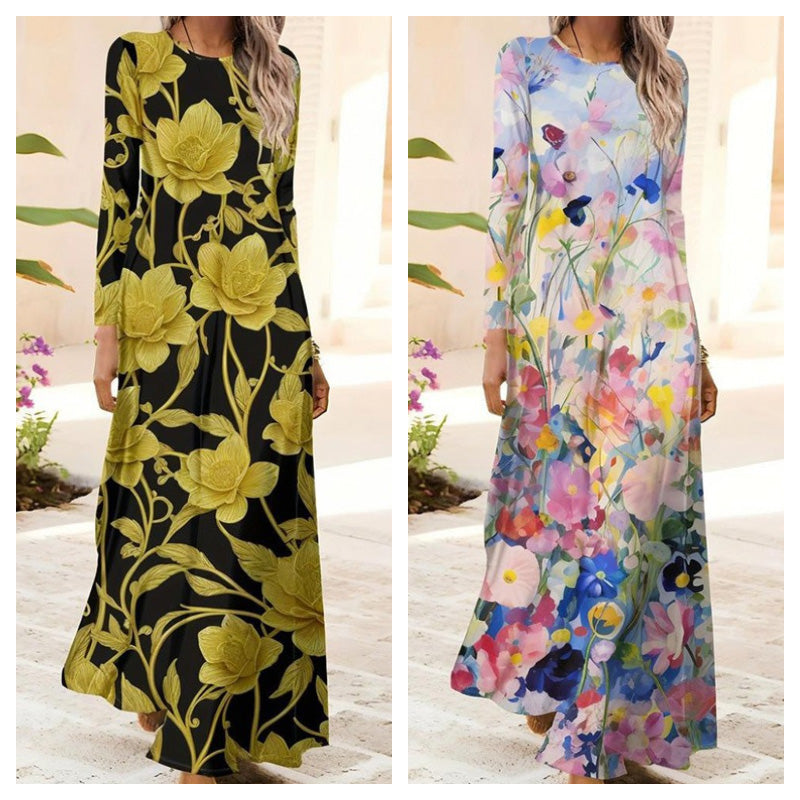 Дамска рокля с дълъг ръкав с 3D принт