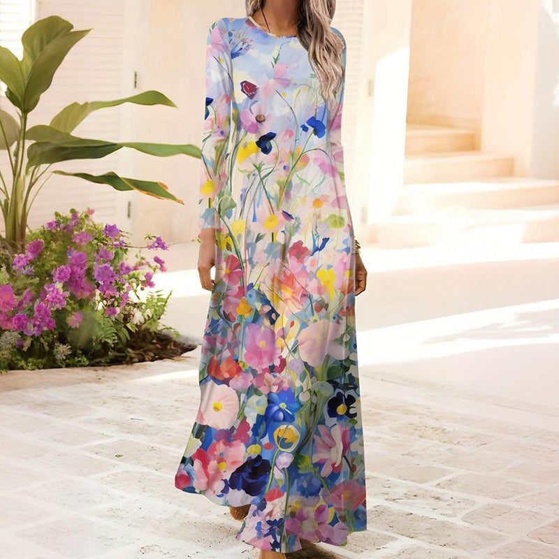 Дамска рокля с дълъг ръкав с 3D принт