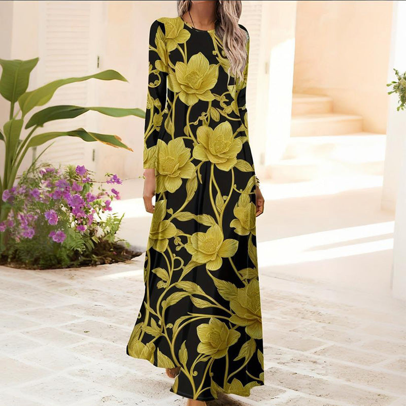 Дамска рокля с дълъг ръкав с 3D принт