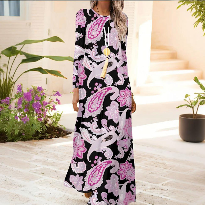 Дамска рокля с дълъг ръкав с 3D принт