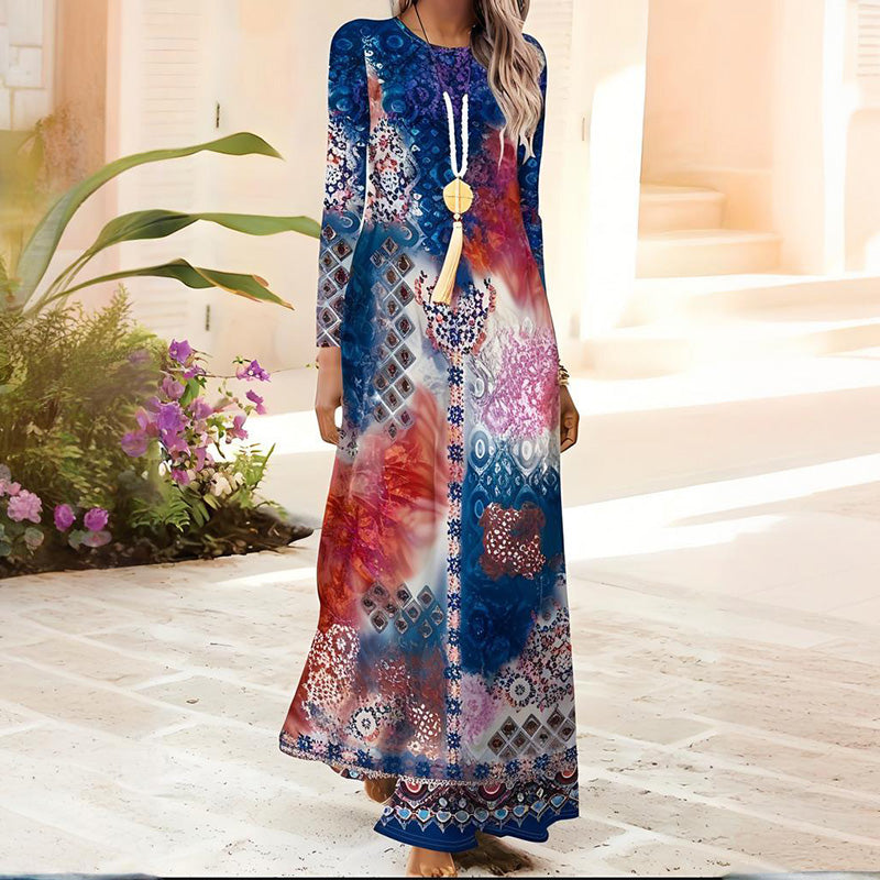 Дамска рокля с дълъг ръкав с 3D принт