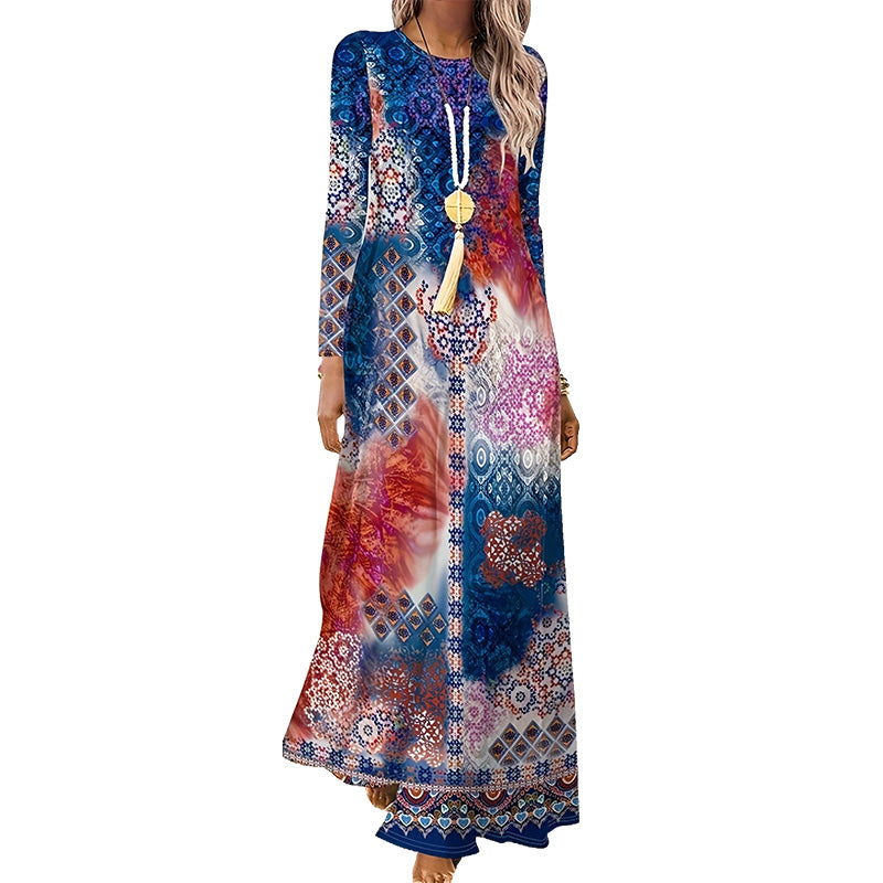 Дамска рокля с дълъг ръкав с 3D принт