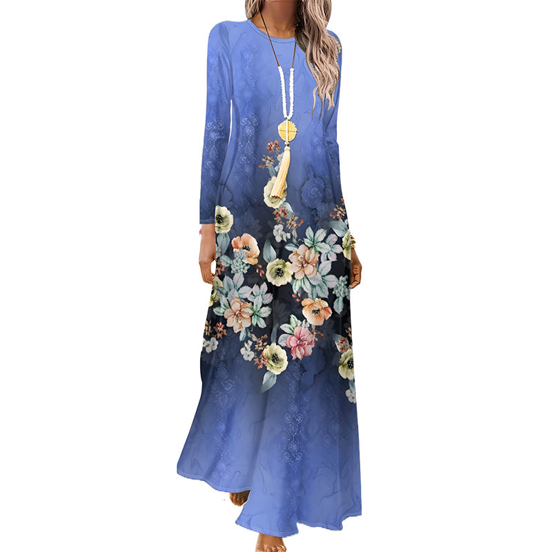 Дамска рокля с дълъг ръкав с 3D принт