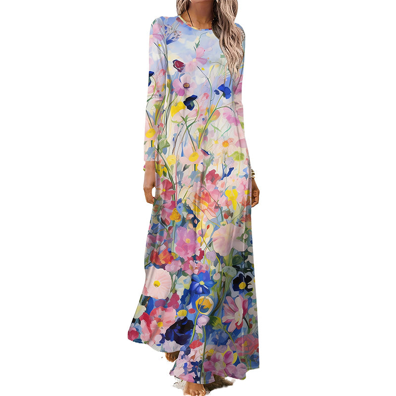 Дамска рокля с дълъг ръкав с 3D принт