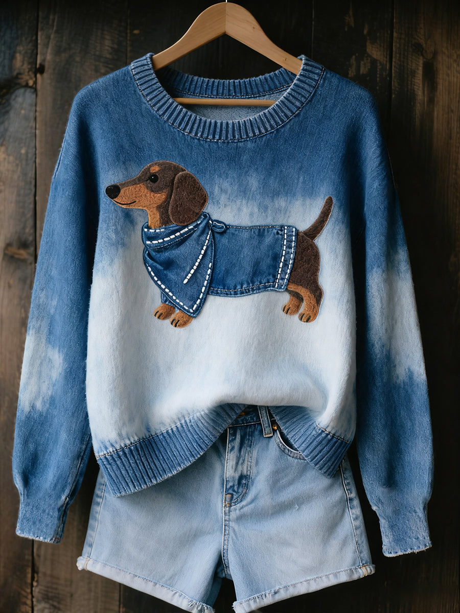 Жените реколта изкуство животински печат уютен плетен пуловер