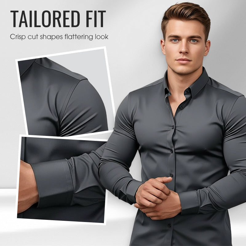 Мъжка обикновена риза с дълъг ръкав - материал, устойчив на намачкване
