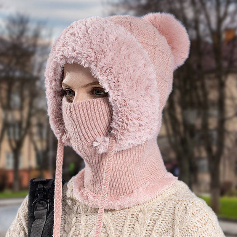 🔥Нова оферта – стилна, дебела плетена зимна шапка – с топла покривка за лице и шал