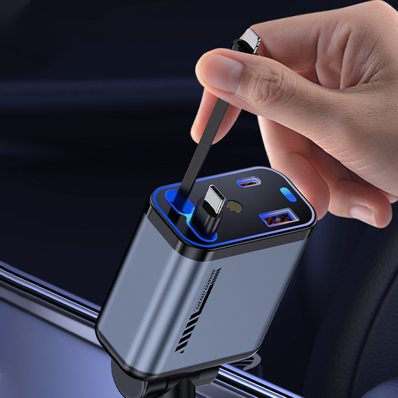 📱 Многофункционално зарядно устройство за кола с бързо зареждане и прибиращ се кабел | Съвместимо с всички смартфони
