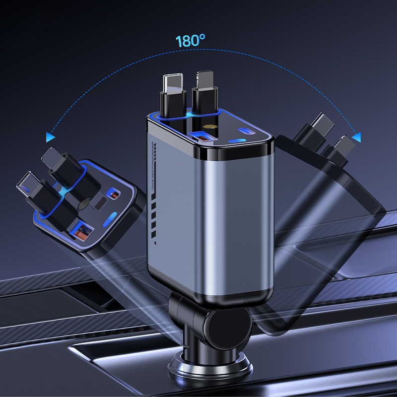 📱 Многофункционално зарядно устройство за кола с бързо зареждане и прибиращ се кабел | Съвместимо с всички смартфони