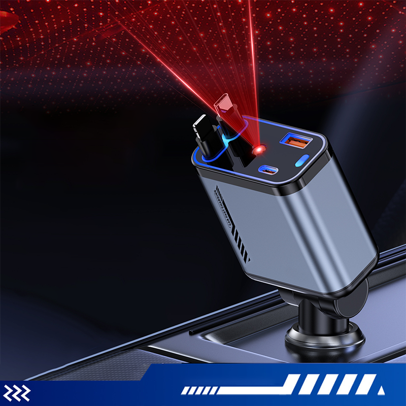 📱 Многофункционално зарядно устройство за кола с бързо зареждане и прибиращ се кабел | Съвместимо с всички смартфони