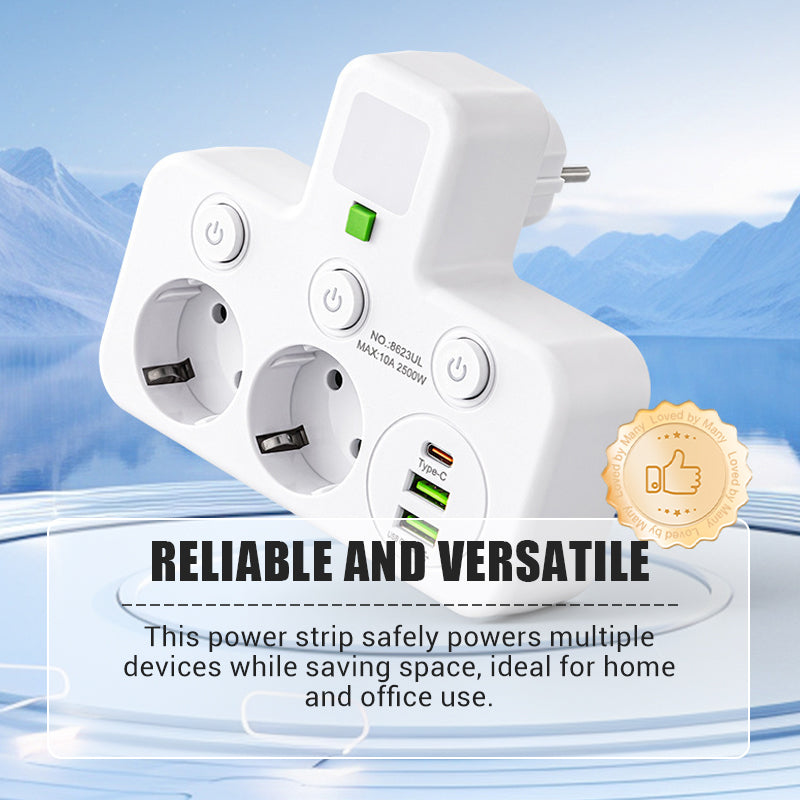 ⚡Интелигентен захранващ кабел с USB портове (EU щепсел)