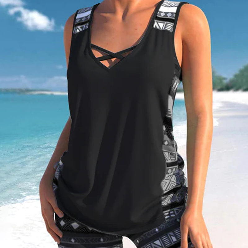 👙S-3XL🏖️Női, mintás, kétrészes tankini fürdőruha