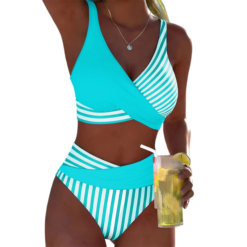 👙 Бикини с цветни блокове S-3XL: Стилен и оформящ бански от две части 🌊