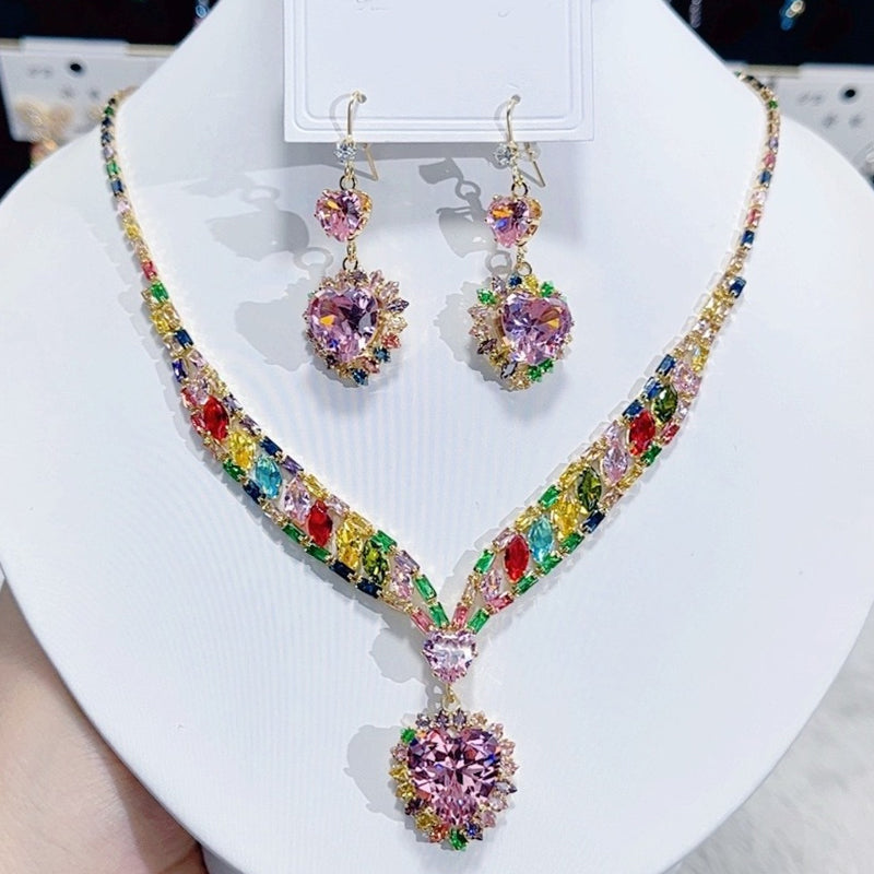 💎✨ Csillogó szív alakú ékszerszett (nyaklánc + fülbevaló) – elegáns és romantikus