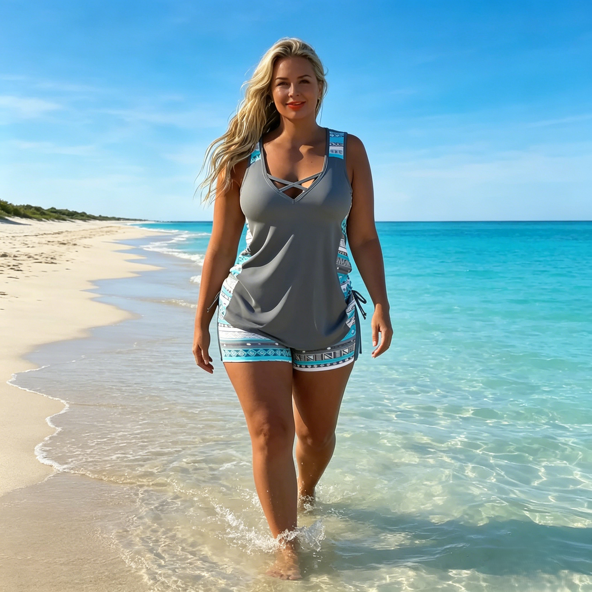 👙S-3XL🏖️Női, mintás, kétrészes tankini fürdőruha